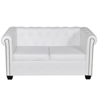  Sofa 2-osobowa w stylu Chesterfield, sztuczna skóra, biała