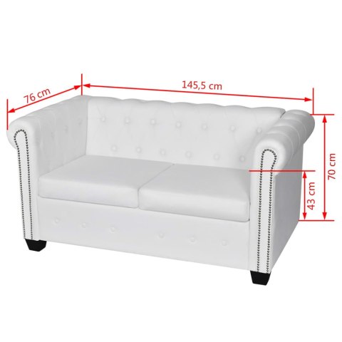  Sofa 2-osobowa w stylu Chesterfield, sztuczna skóra, biała