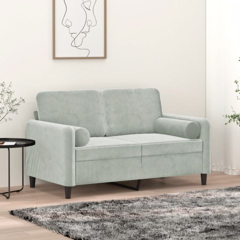  2-osobowa sofa z poduszkami, jasnoszara, 120 cm, aksamit