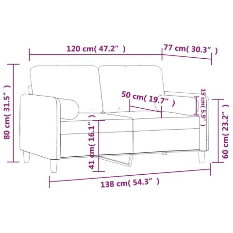  2-osobowa sofa z poduszkami, jasnoszara, 120 cm, aksamit