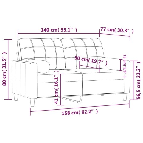  2-osobowa sofa z poduszkami, jasnoszara, 140 cm, tkanina