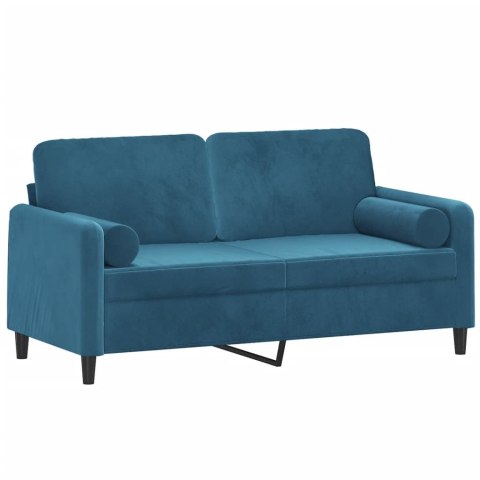  2-osobowa sofa z poduszkami, niebieska, 140 cm, aksamit