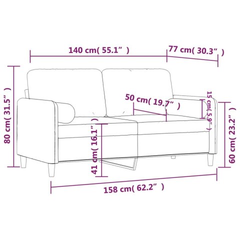  2-osobowa sofa z poduszkami, niebieska, 140 cm, aksamit