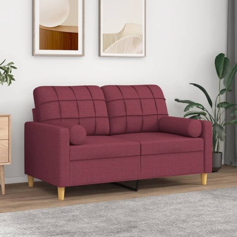  2-osobowa sofa z poduszkami, winna czerwień, 120 cm, tkanina