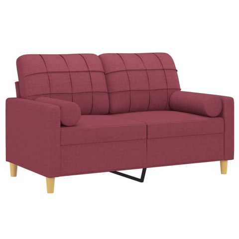  2-osobowa sofa z poduszkami, winna czerwień, 120 cm, tkanina