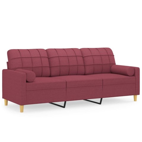  3-osobowa sofa z poduszkami, bordowa, 180 cm, tkanina