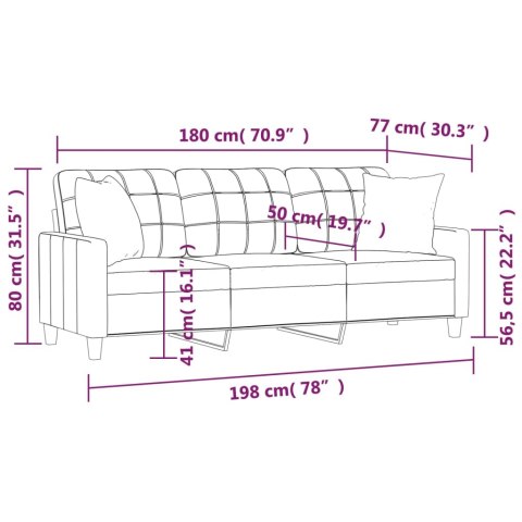  3-osobowa sofa z poduszkami, cappuccino, 180 cm, sztuczna skóra