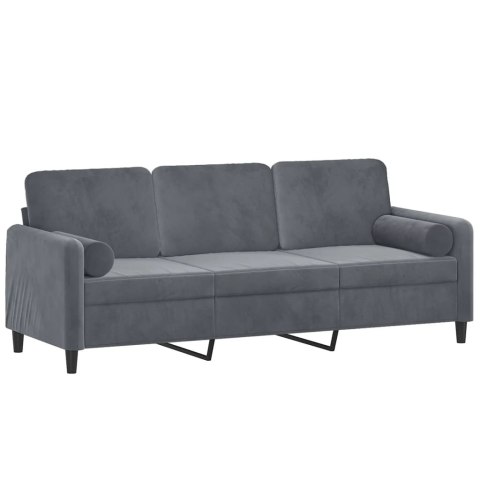  3-osobowa sofa z poduszkami, ciemnoszara, 180 cm, aksamit