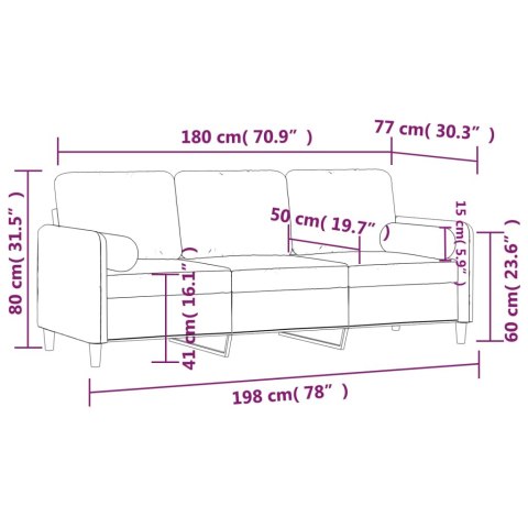  3-osobowa sofa z poduszkami, ciemnoszara, 180 cm, aksamit