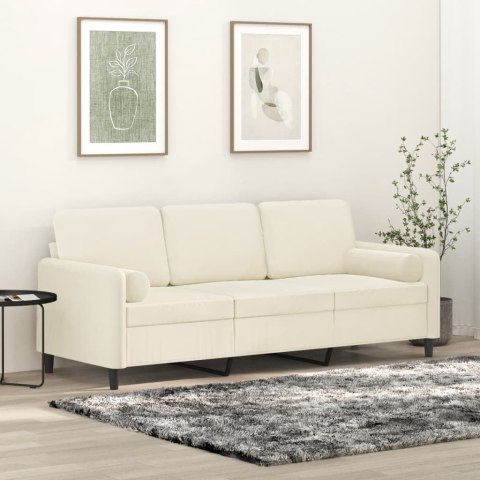  3-osobowa sofa z poduszkami, kremowa, 180 cm, aksamit