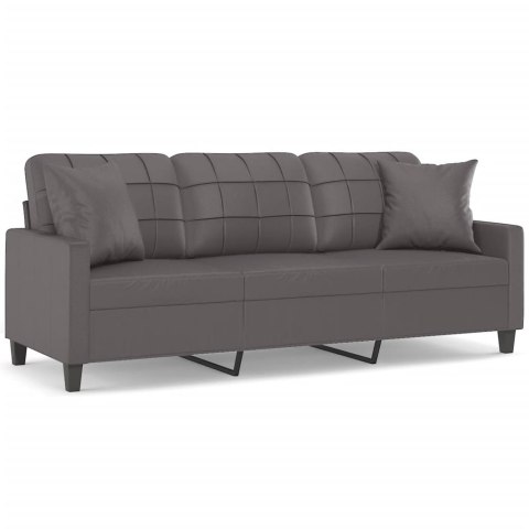  3-osobowa sofa z poduszkami, szara, 180 cm, sztuczna skóra