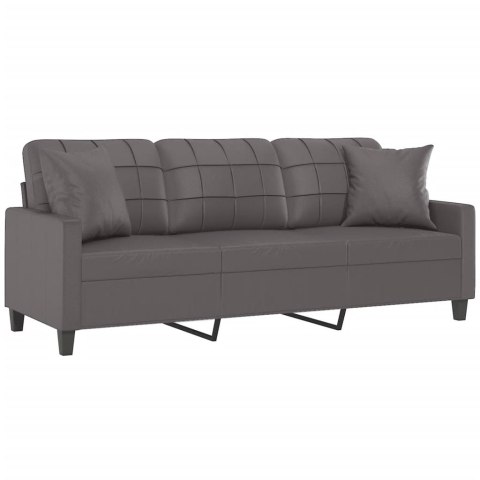  3-osobowa sofa z poduszkami, szara, 180 cm, sztuczna skóra