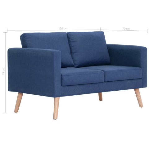  2-osobowa sofa tapicerowana tkaniną, niebieska