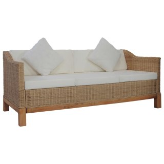  3-osobowa sofa z poduszkami, naturalny rattan