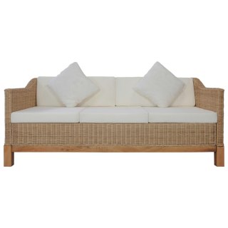  3-osobowa sofa z poduszkami, naturalny rattan