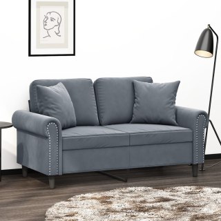  2-osobowa sofa z poduszkami, ciemnoszara, 120 cm, aksamit