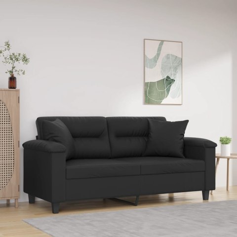  2-osobowa sofa z poduszkami, czarna, 140 cm, sztuczna skóra