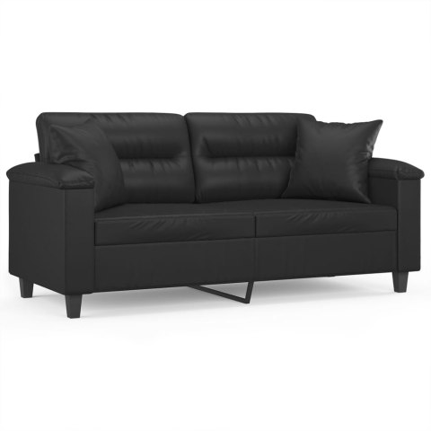  2-osobowa sofa z poduszkami, czarna, 140 cm, sztuczna skóra