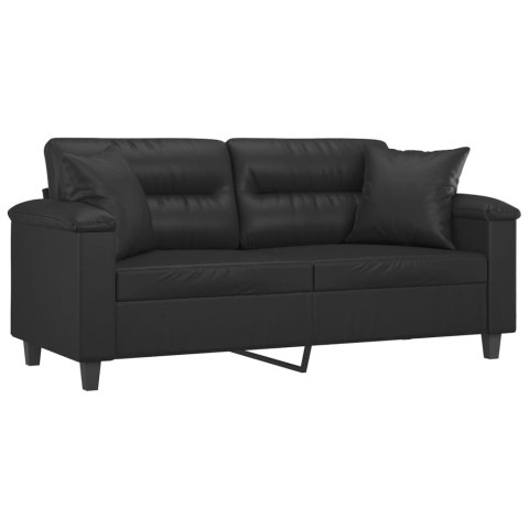  2-osobowa sofa z poduszkami, czarna, 140 cm, sztuczna skóra