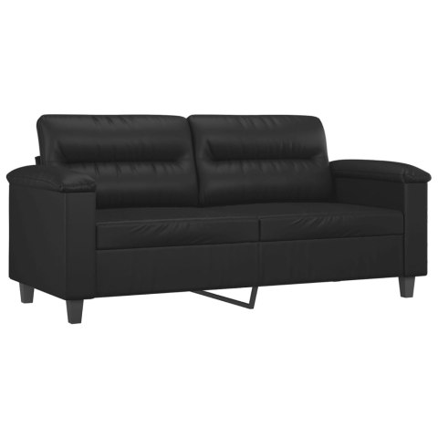  2-osobowa sofa z poduszkami, czarna, 140 cm, sztuczna skóra