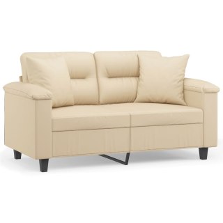  2-osobowa sofa z poduszkami, kremowa, 120 cm, mikrofibra