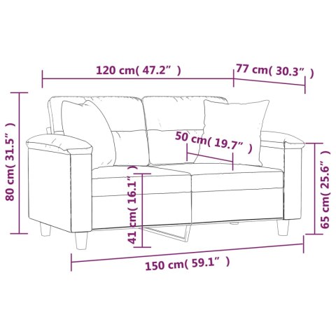  2-osobowa sofa z poduszkami, kremowa, 120 cm, mikrofibra