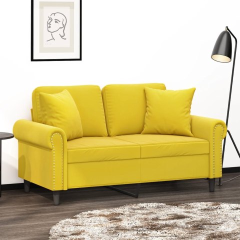  2-osobowa sofa z poduszkami, żółta, 120 cm, aksamit