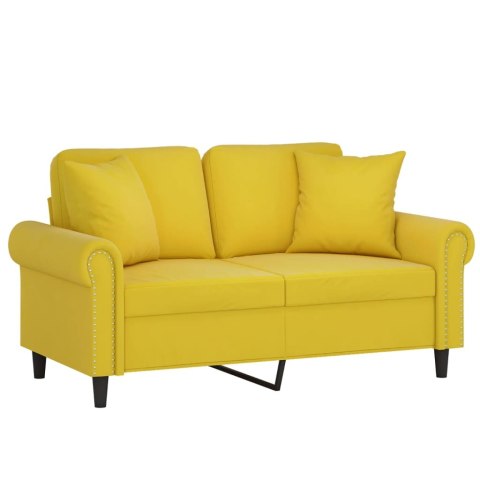  2-osobowa sofa z poduszkami, żółta, 120 cm, aksamit