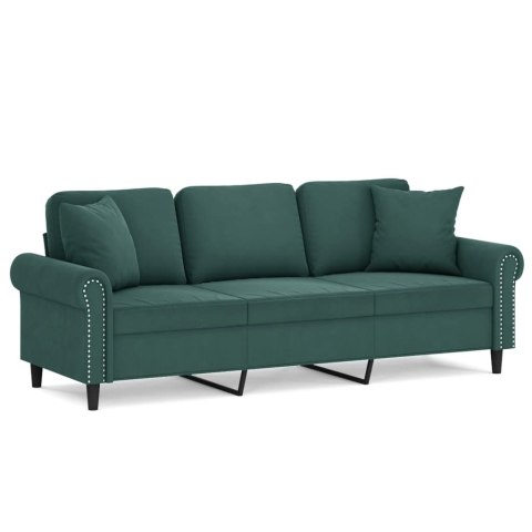  3-osobowa sofa z poduszkami, ciemnozielona, 180 cm, aksamit