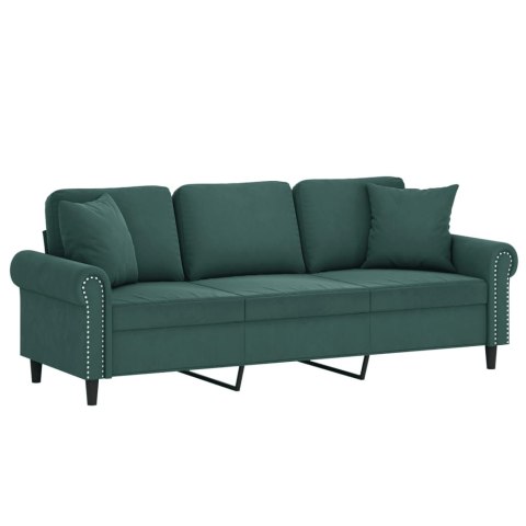  3-osobowa sofa z poduszkami, ciemnozielona, 180 cm, aksamit