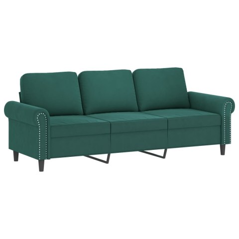  3-osobowa sofa z poduszkami, ciemnozielona, 180 cm, aksamit