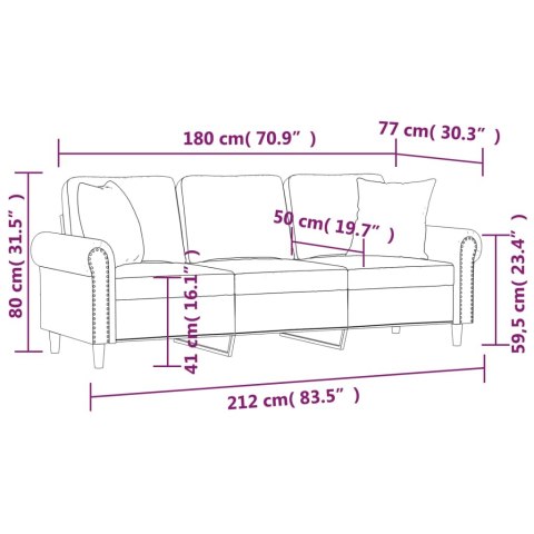  3-osobowa sofa z poduszkami, ciemnozielona, 180 cm, aksamit