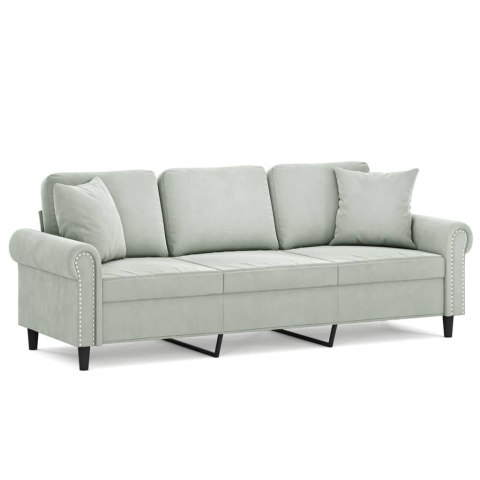  3-osobowa sofa z poduszkami, jasnoszara, 180 cm, aksamit