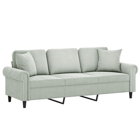  3-osobowa sofa z poduszkami, jasnoszara, 180 cm, aksamit