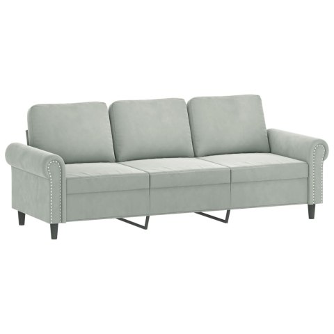  3-osobowa sofa z poduszkami, jasnoszara, 180 cm, aksamit