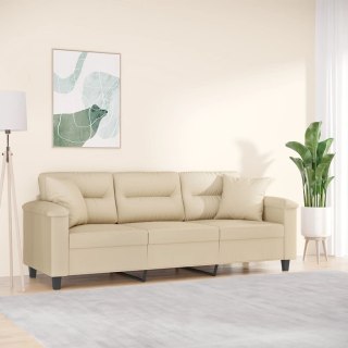  3-osobowa sofa z poduszkami, kremowa, 180 cm, mikrofibra