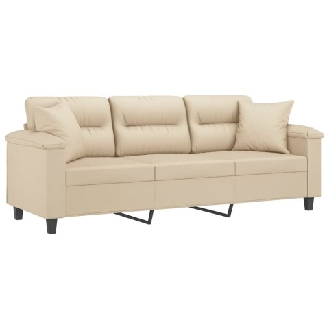  3-osobowa sofa z poduszkami, kremowa, 180 cm, mikrofibra