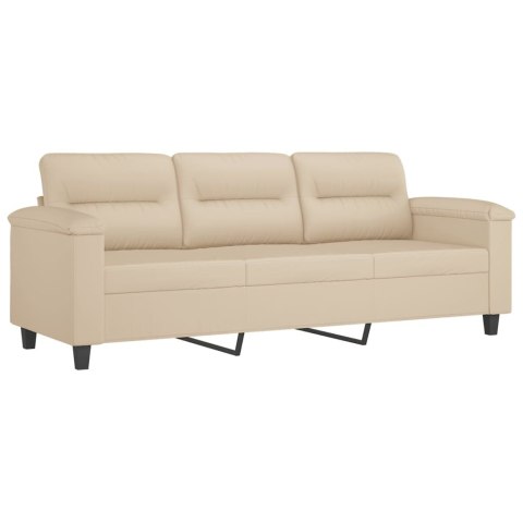  3-osobowa sofa z poduszkami, kremowa, 180 cm, mikrofibra