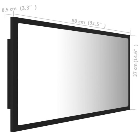  Lustro łazienkowe z LED, czarne, 80x8,5x37 cm, akryl