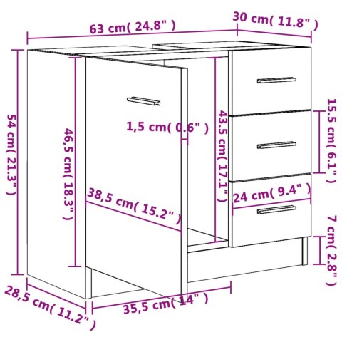  Szafka pod umywalkę, biała 63x30x54 cm, materiał drewnopochodny