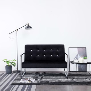  2-osobowa sofa z podłokietnikami, czarna, chrom i aksamit