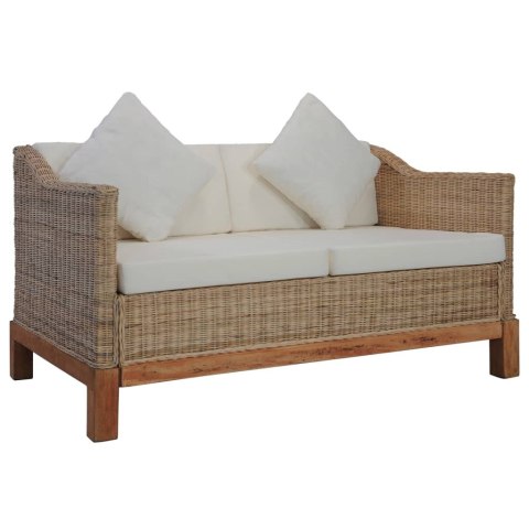  2-osobowa sofa z poduszkami, naturalny rattan