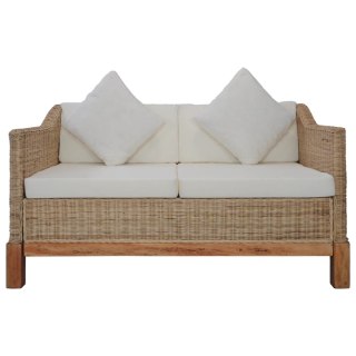  2-osobowa sofa z poduszkami, naturalny rattan