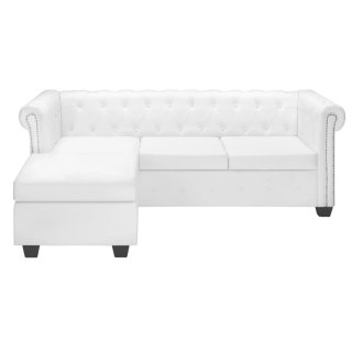  Sofa Chesterfield w kształcie litery L, sztuczna skóra, biała