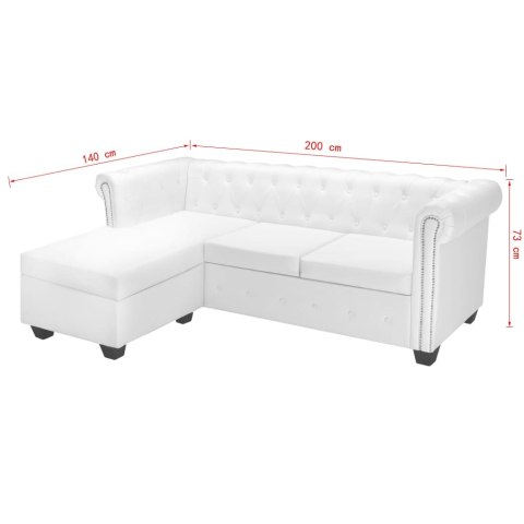  Sofa Chesterfield w kształcie litery L, sztuczna skóra, biała