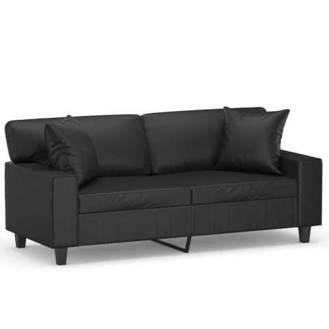  2-osobowa sofa z poduszkami, czarna, 140 cm, sztuczna skóra