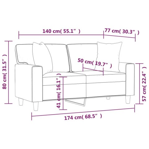  2-osobowa sofa z poduszkami, czarna, 140 cm, sztuczna skóra