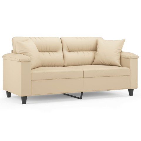  2-osobowa sofa z poduszkami, kremowa, 140 cm, mikrofibra