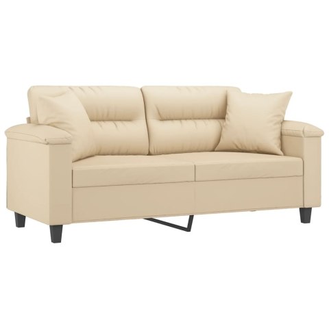  2-osobowa sofa z poduszkami, kremowa, 140 cm, mikrofibra