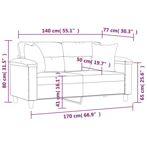  2-osobowa sofa z poduszkami, kremowa, 140 cm, mikrofibra